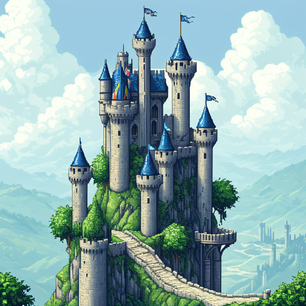 00044-1844297832-_lora_Pixel_Art_Styles_1_  ArsMJStyle, Pixel Art , ManyP, Fantasy Castle, The image depicts a grand fantasy castle perched on a.png